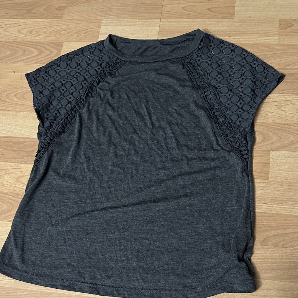 SHEIN Charcoal Lace Sleeve Tee